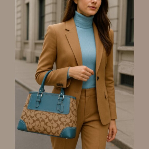 Coach Teal/Turquoise Signature Hampton Bag - Picture 2 of 15